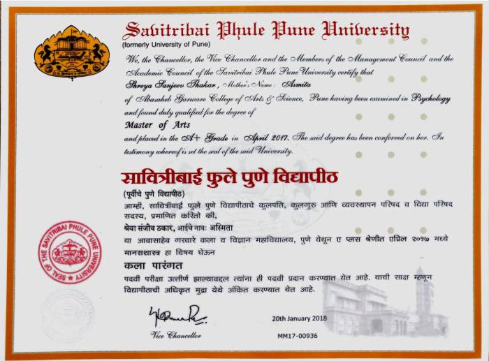 Shreya Thakar MA Clinical Psychology Certificate